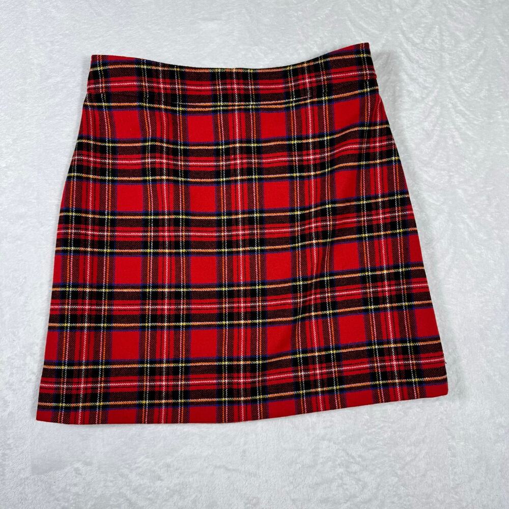 J. Crew Wool Blend A-Line‎ Mini Skirt Red Tartan Plaid Women's 10 Preppy Gossip